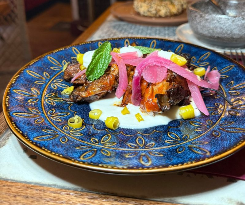 Mushroom skewers with toum at Al-Andalus in New York
