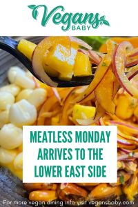 Vegans Baby's Diana Edelman and Essex Market Vendors Association partner for Meatless Mondays. For more vegan food in NYC visit www.vegansbaby.com