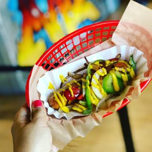 Looking for vegan options in Las Vegas? Dirt Dog has a vegan hot dog (skip the bun) plus out-of-this-world Dirty Vegan Fries. For more vegan dining in Las Vegas, visit www.vegansbaby.com/vegansbaby2018