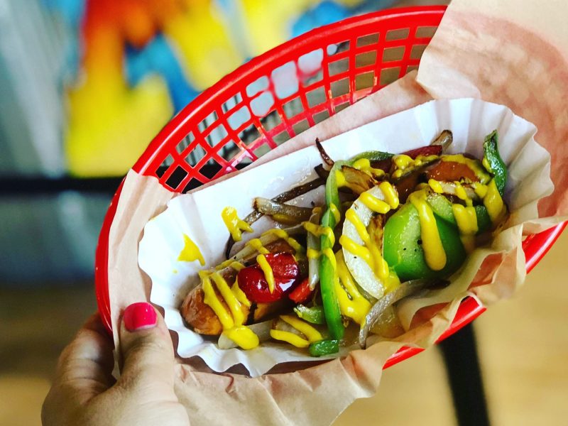 Looking for vegan options in Las Vegas? Dirt Dog has a vegan hot dog (skip the bun) plus out-of-this-world Dirty Vegan Fries. For more vegan dining in Las Vegas, visit www.vegansbaby.com/vegansbaby2018