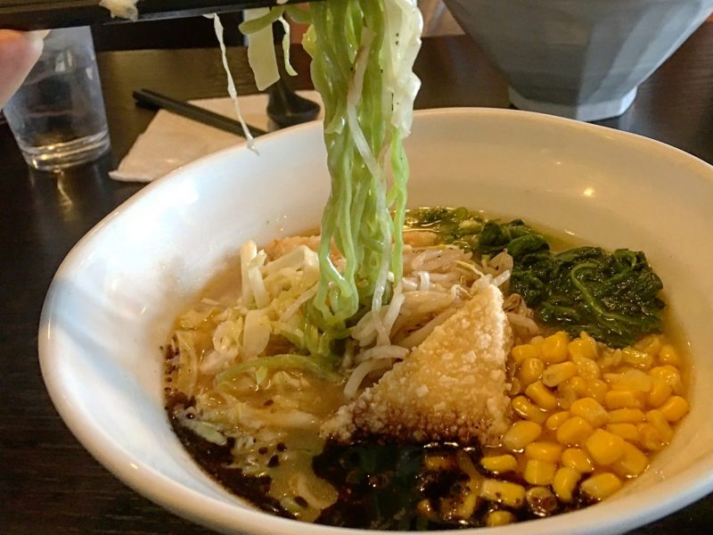 Moko Ramen serves a vegan spinach noodle ramen and more vegan options in Las Vegas. For more vegan food in Las Vegas, visit www.vegansbaby.com/vegansbaby2018