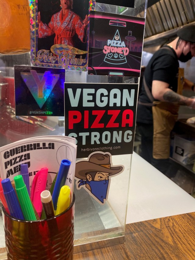 Guerrilla Pizza serves Detroit vegan pizza in Las Vegas. For more vegan pizza options in Las Vegas, visit www.vegansbaby.com
