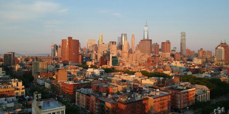 Lower East Side Manhattan skyline with dense buildings and city streets