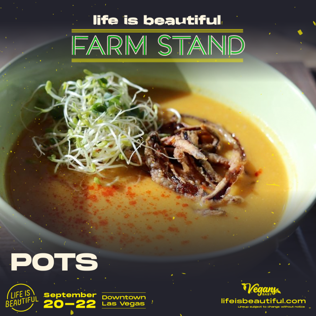 There are vegan options at Life is Beautiful 2019. Check out The Farm Stand, curated by Diana Edelman of Vegans, Baby for daily vegan options featuring acclaimed restaurants and chefs in Las Vegas. For more Las Vegas vegan dining news, visit www.vegansbaby.com