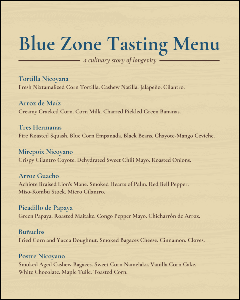 Blue Zone tasting event menu in Brooklyn, plant-based NYC